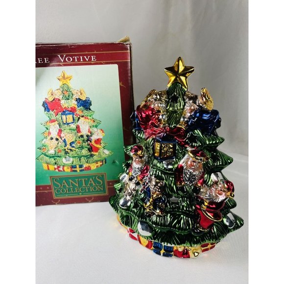Christmas Tree Tea Light Votive Candle Holder Ceramic Santa’s Collection Vintage - Picture 4 of 12